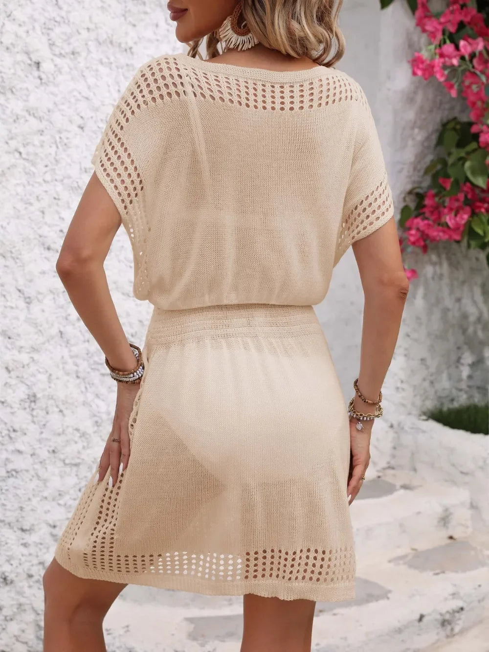 Sheer Openwork V-Neck Cover-Up Dress One Size - Southern Shores Clothing