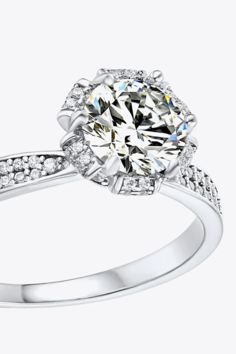 1 Carat Moissanite Platinum-Plated Sterling Silver Ring