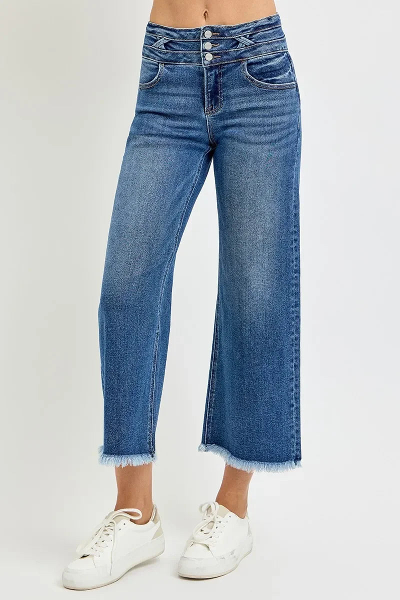 High Rise Crop Wide Leg Stretch Denim Jeans - Southern Shores Clothing