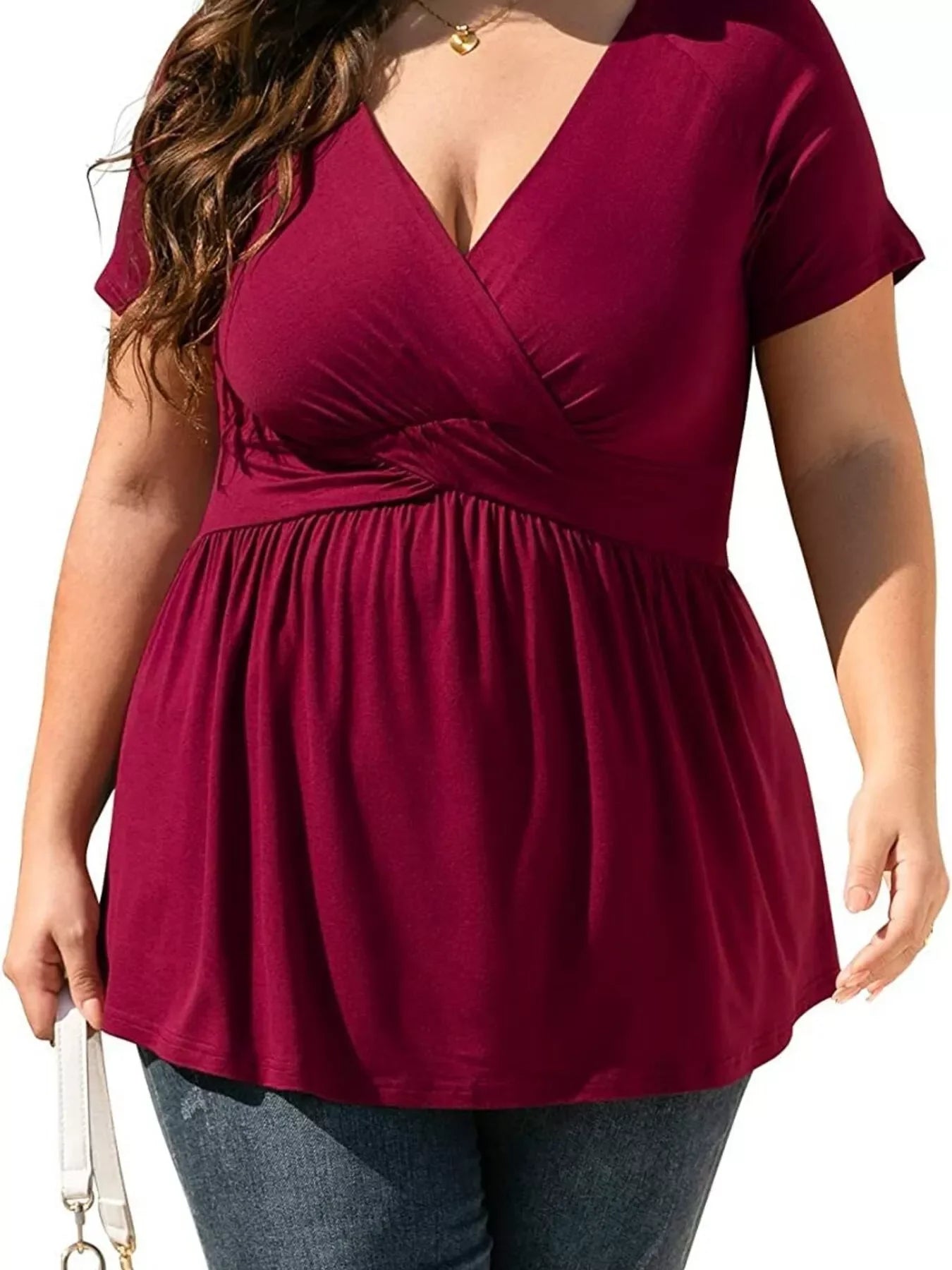 Plus Size Stretch Surplice Short Sleeve T Shirt - Southern Shores Clothing