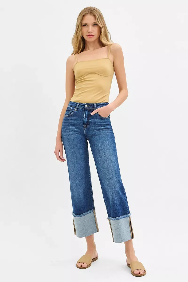 Plus Size Mid Rise Crop Wide Cuff Jeans Relaxed Fit - Southern Shores Clothing
