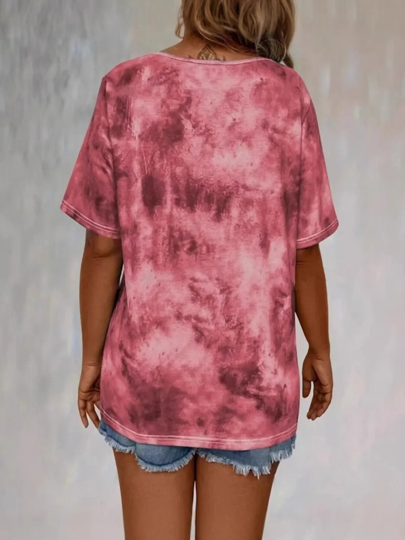 Tie Dye Lace Up V Neck Short Sleeve Casual T Shirt - Southern Shores Clothing