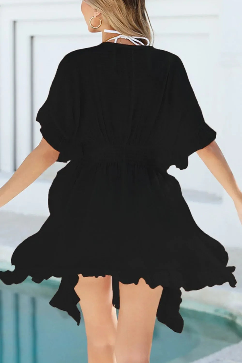 Ruffled Smocked V-Neck One Size Cover-Up - Southern Shores Clothing