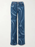 Ocean Water Ripples Print Wide Leg Denim Jeans - Southern Shores Clothing