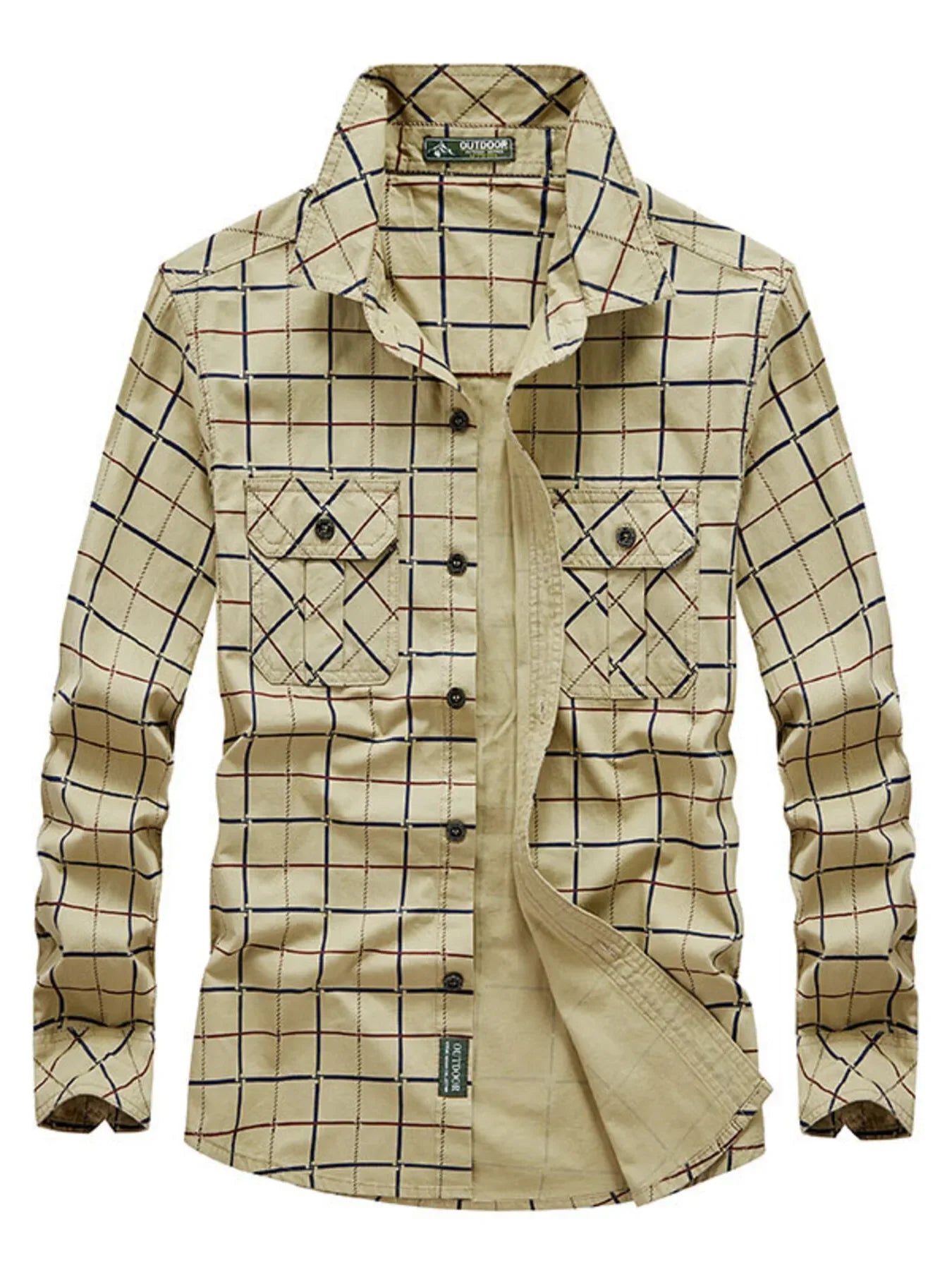 Plus Size Plaid Long Sleeve Shirt Cotton Blend
