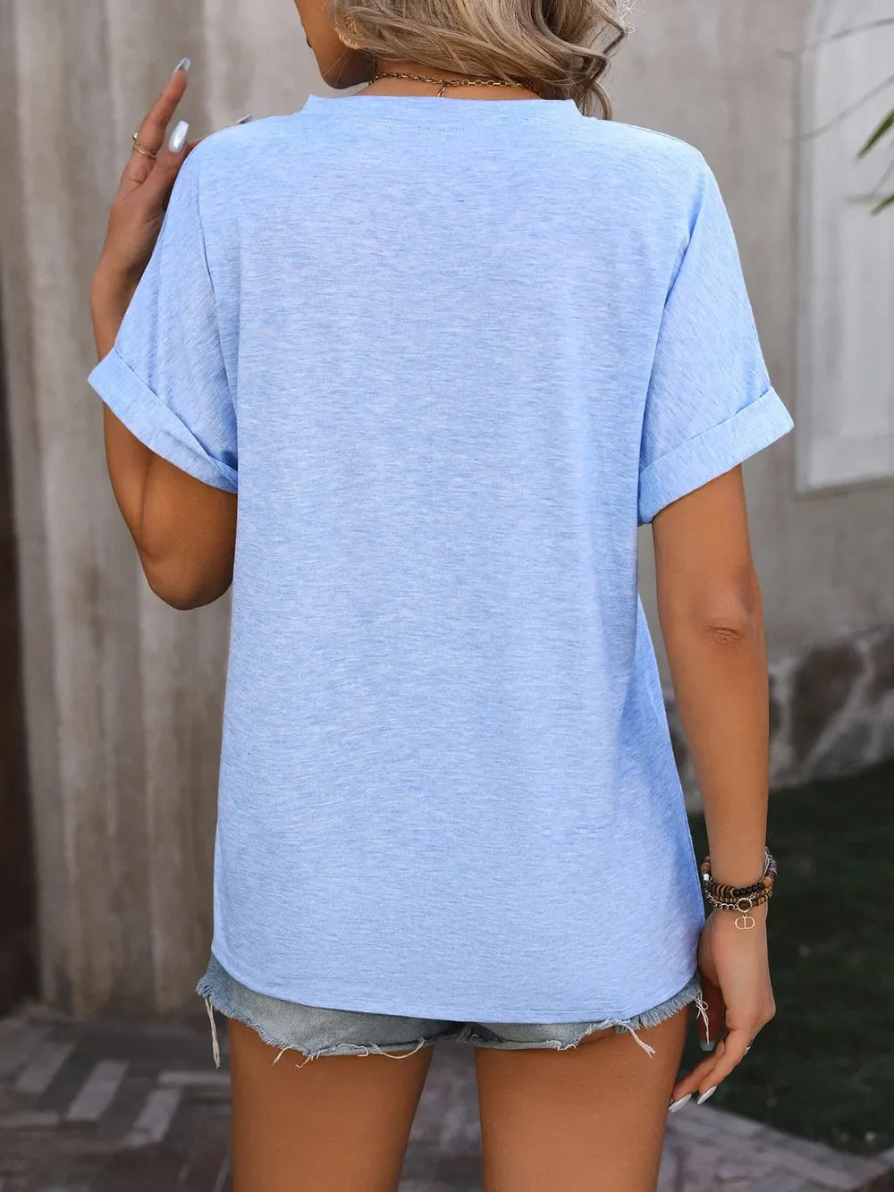 Mandy Notched Buttoned Short Sleeve T-Shirt - Southern Shores Clothing