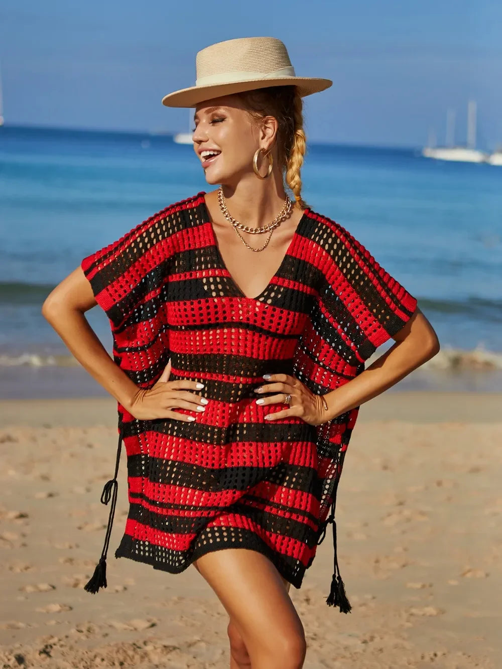 Angel Wings Striped V-Neck Cover Up One Size - Southern Shores Clothing