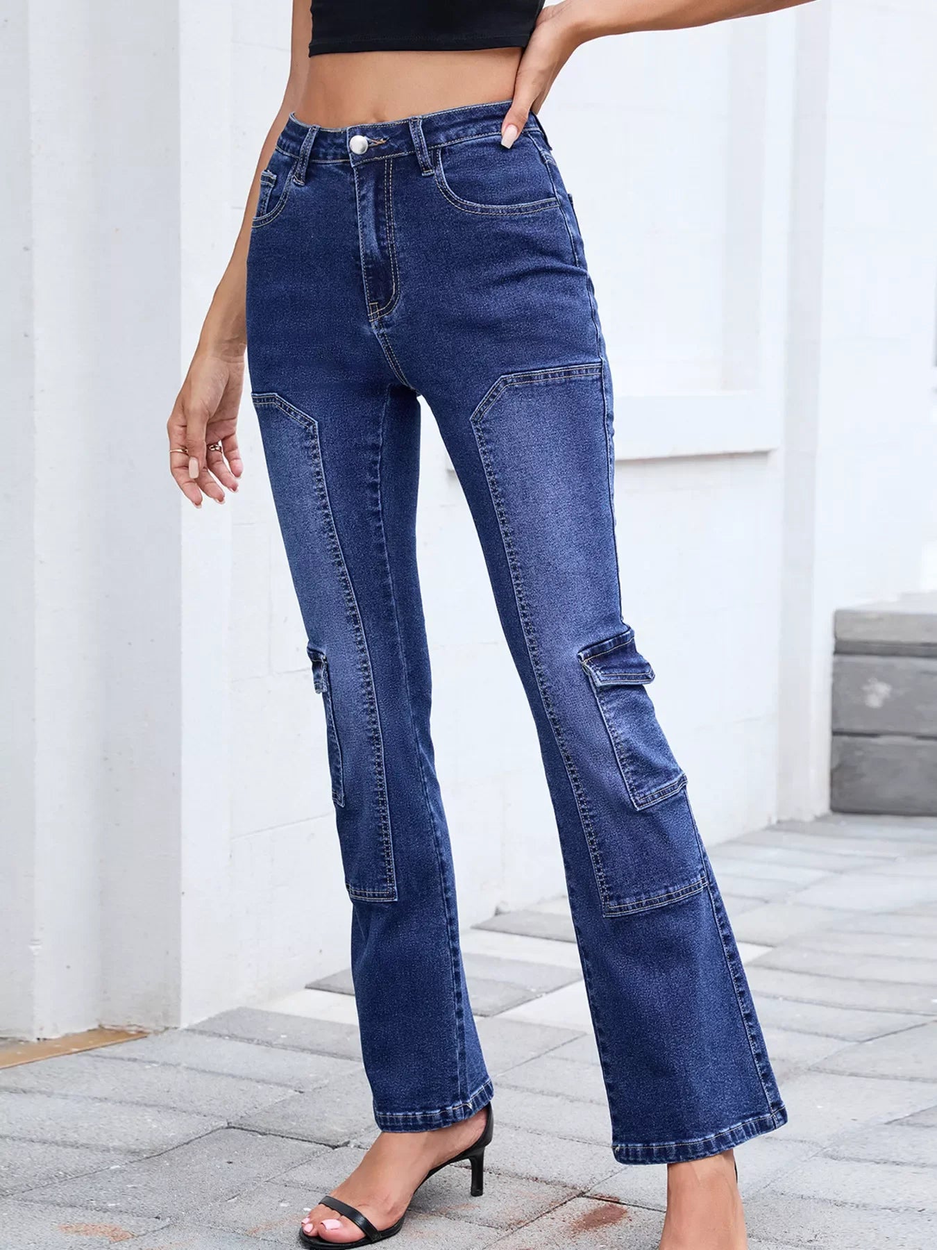 Nautical High Waisted Bootcut Jeans With Stretch