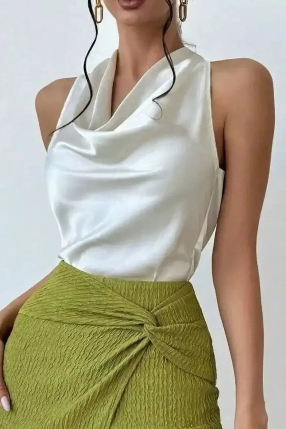 Satin Cowl Neck Sleeveless Blouse For Office - Southern Shores Clothing