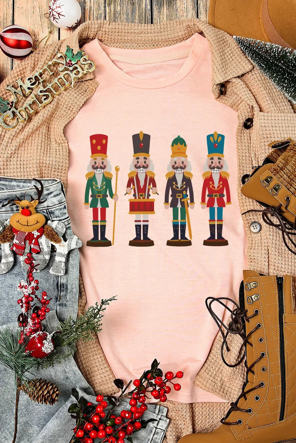 Nutcracker Design Round Neck Short Sleeve Tee With Stretch - Southern Shores Clothing