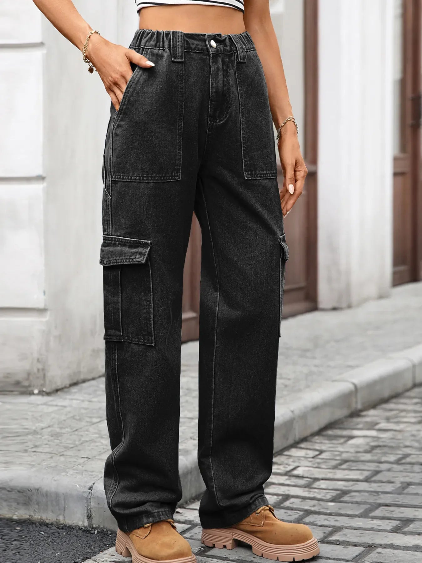 Coastal Inspired High Waisted Cargo Jeans - Southern Shores Clothing