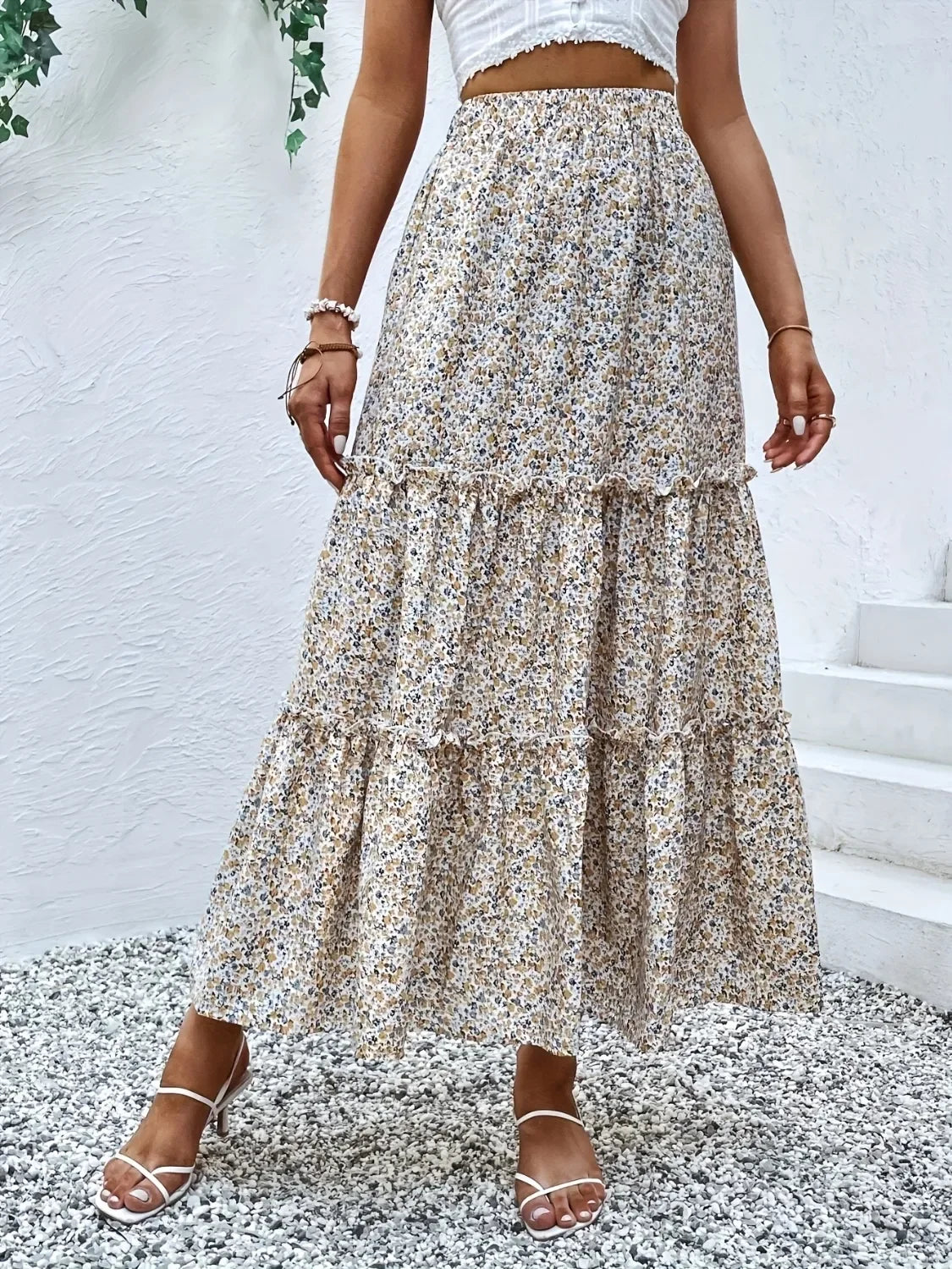 Frill Tiered Printed Skirt Lightweight Summer - Southern Shores Clothing