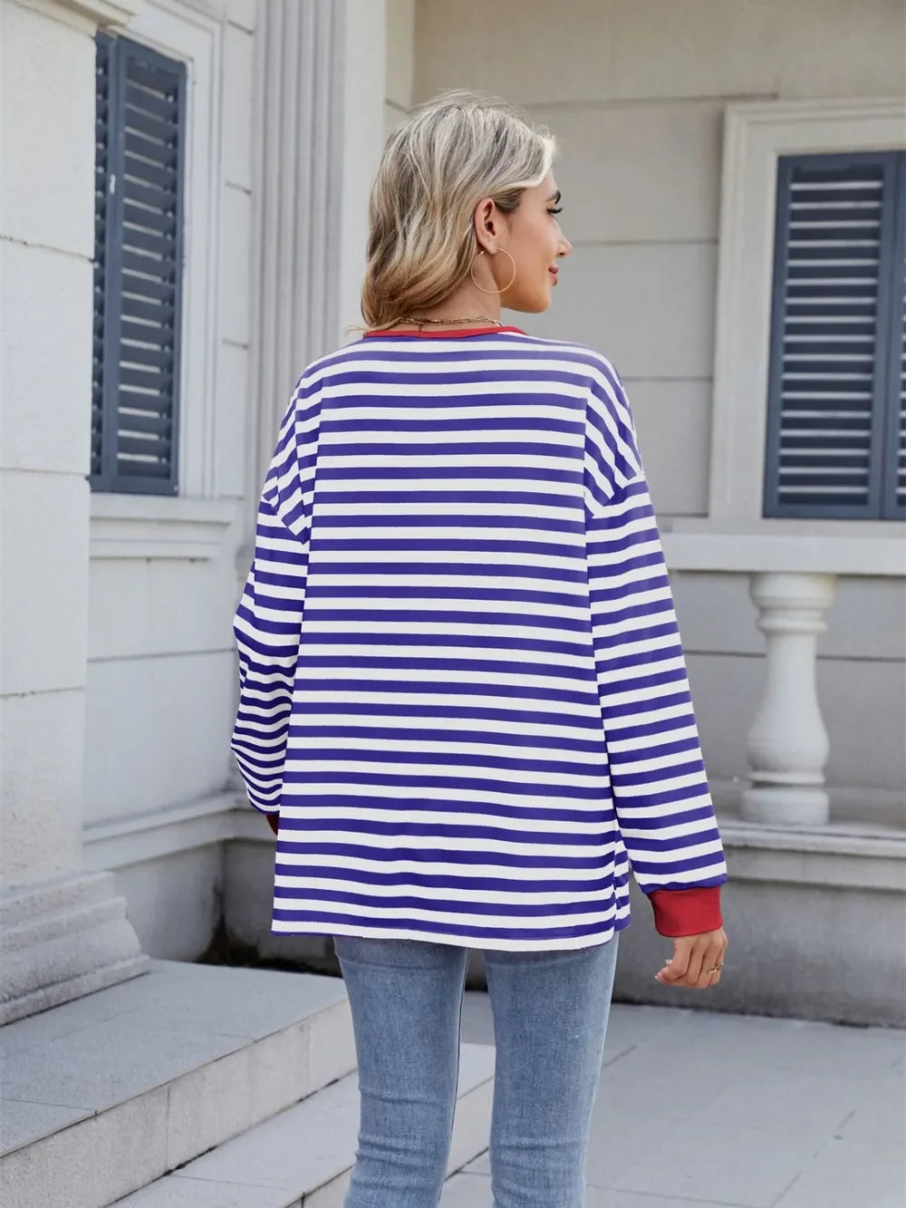 Lace-Up Striped Long Sleeve T-Shirt - Southern Shores Clothing