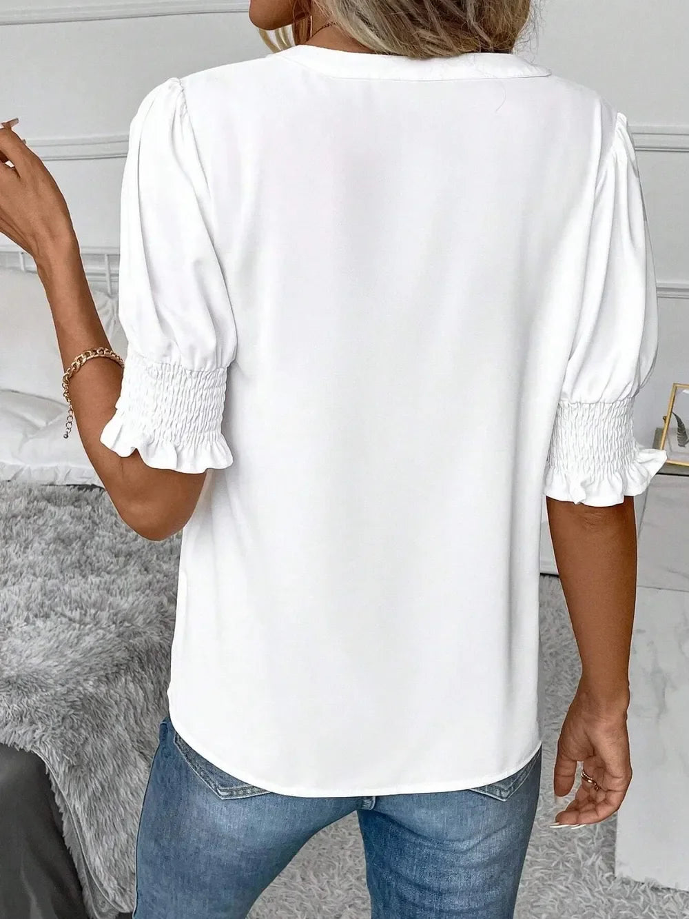 Southern Shores Clothing Notched Short Sleeve Polyester Blouse For Everyday Comfort And Style - Southern Shores Clothing