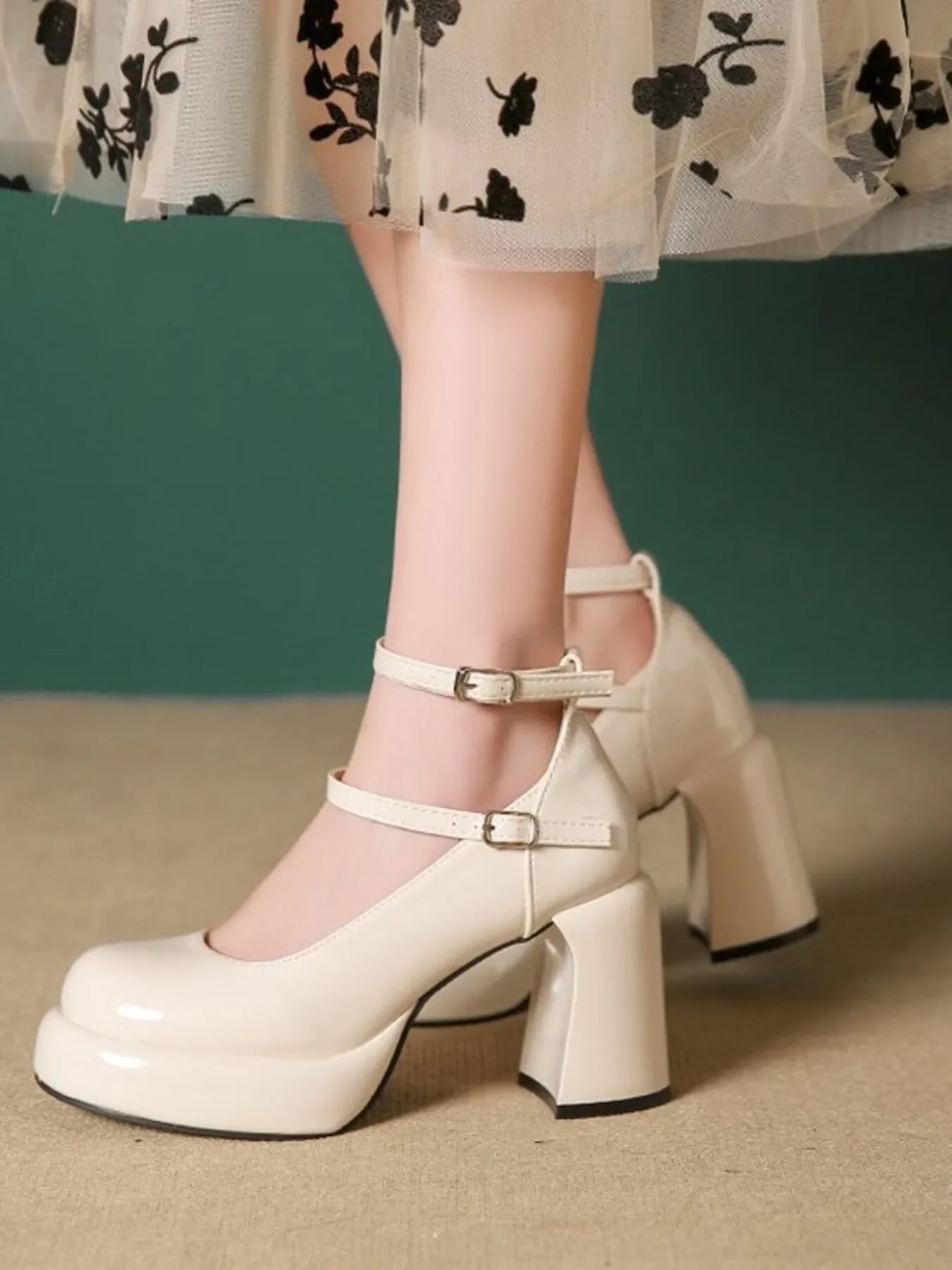 Patent Leather Mary Jane Platform Pumps Mid Heel - Southern Shores Clothing