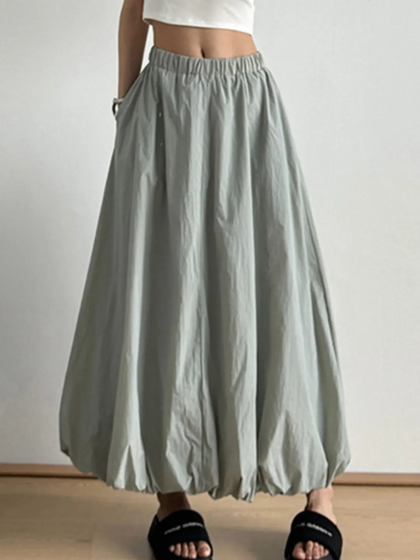 Elastic Waist Bubble Hem Maxi Skirt One Size - Southern Shores Clothing
