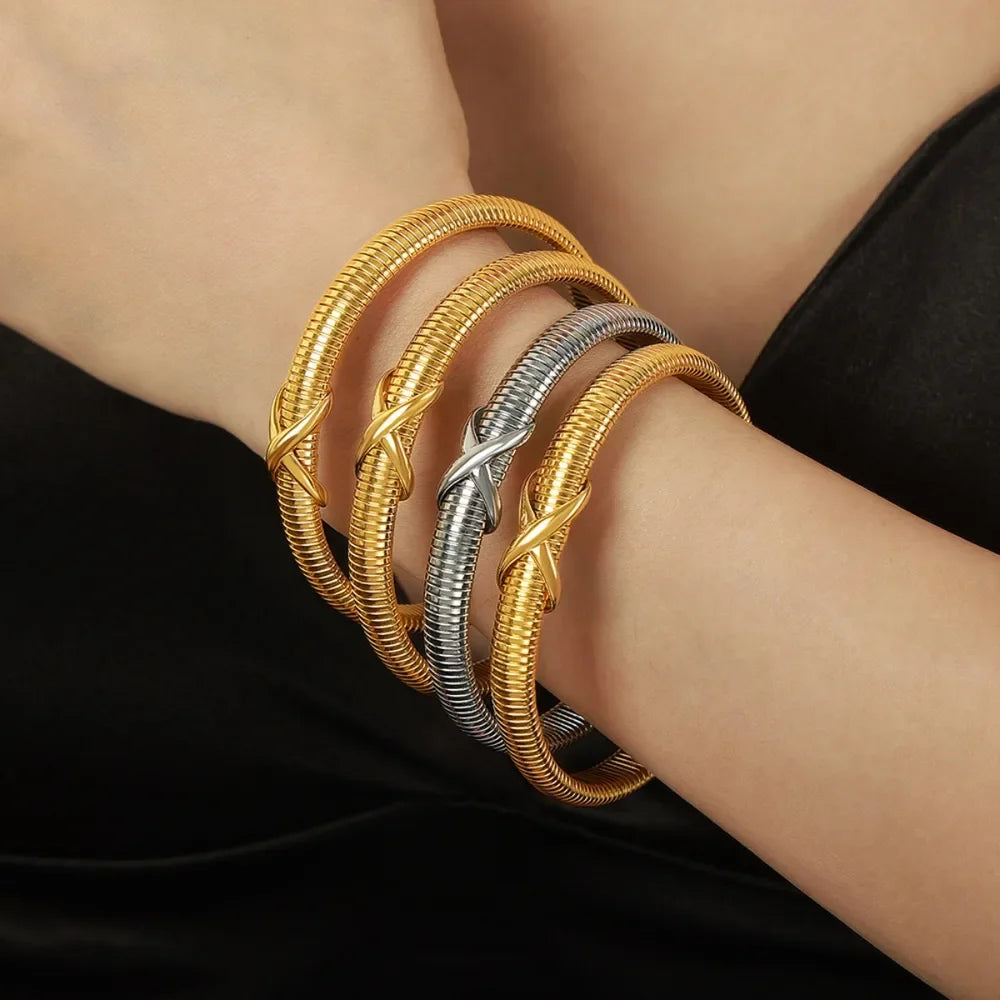 18K Gold Plated Titanium Steel Spring Shape Bracelet - Southern Shores Clothing