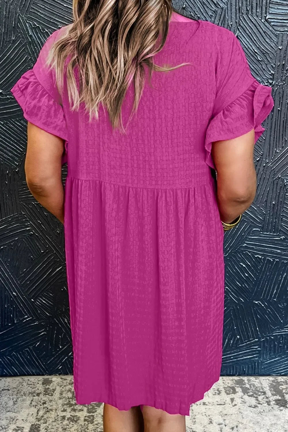 Round Neck Flounce Sleeve Mini Dress For Summer - Southern Shores Clothing