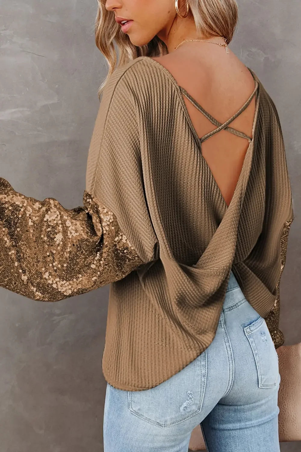 Southern Shores Clothing Sequin Waffle Knit Blouse In 100 Percent Polyester Fabric For Everyday Wear - Southern Shores Clothing
