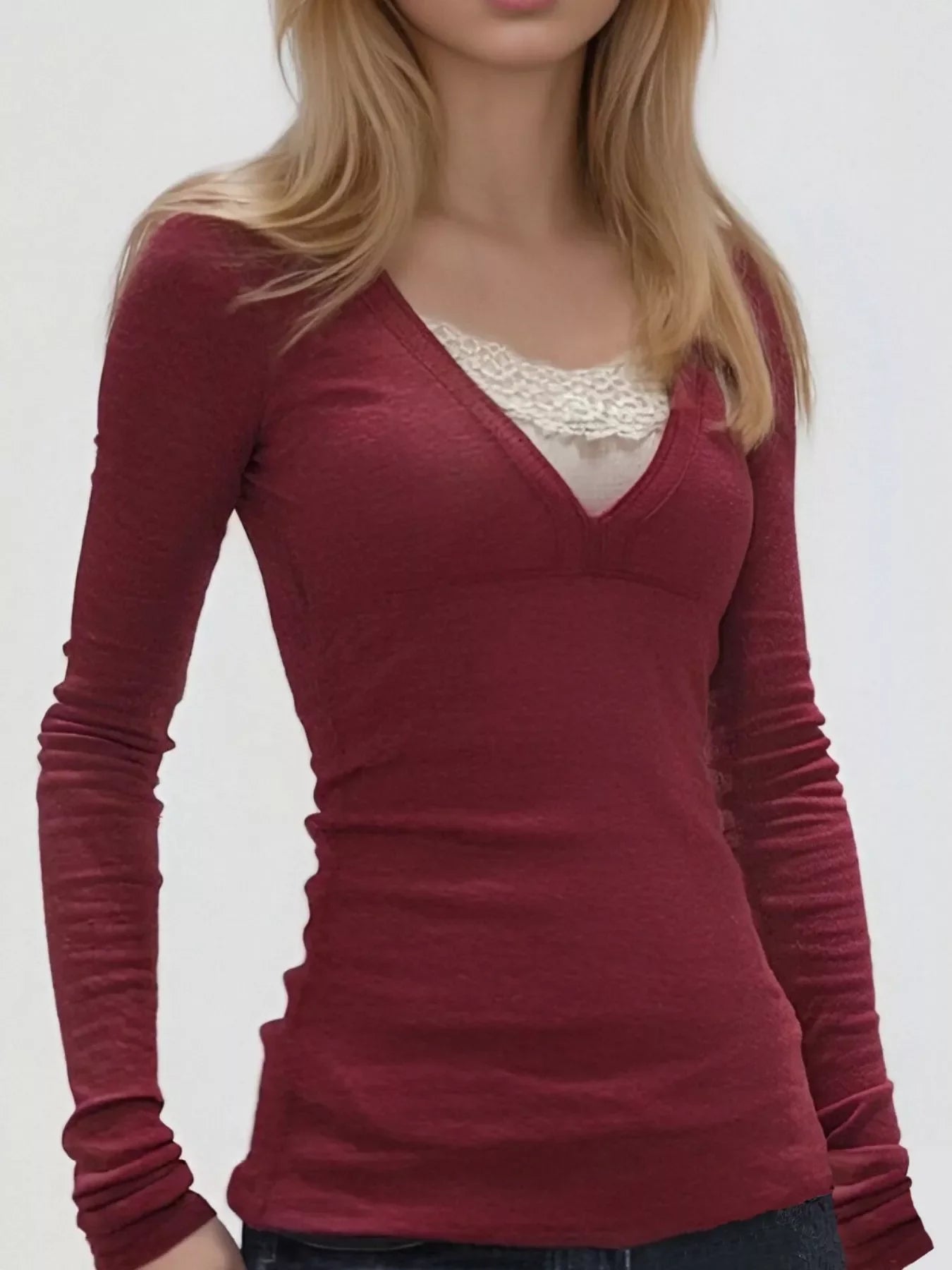 Lace Detail Long Sleeve T-Shirt - Southern Shores Clothing