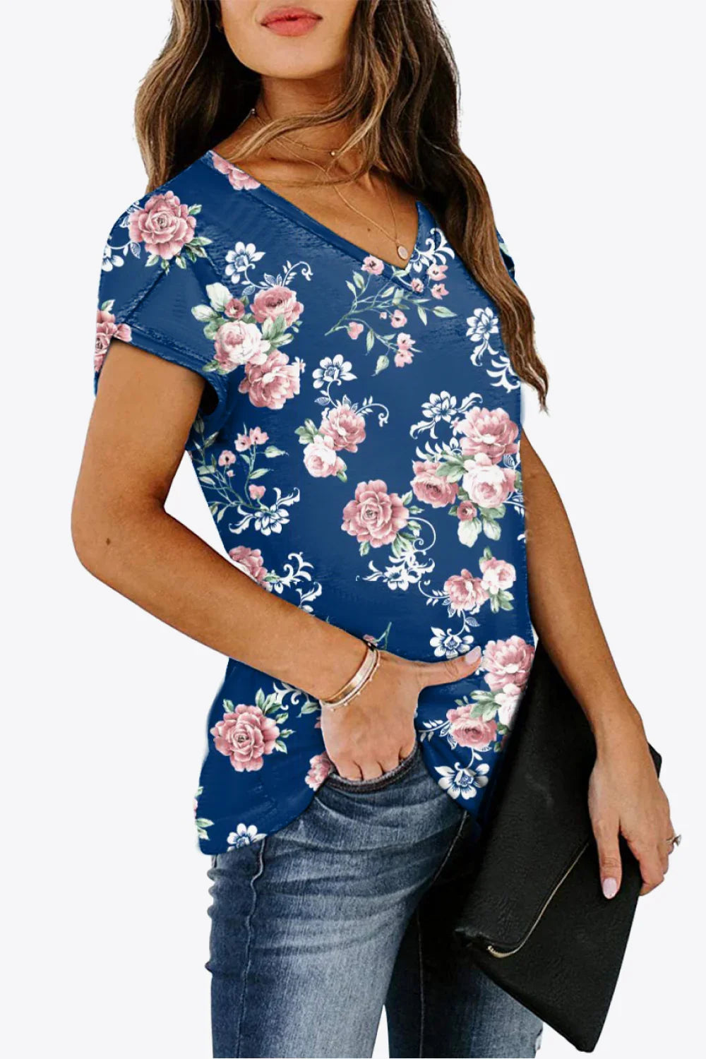 Casual Floral V Neck Blouse With Petal Sleeves - Southern Shores Clothing