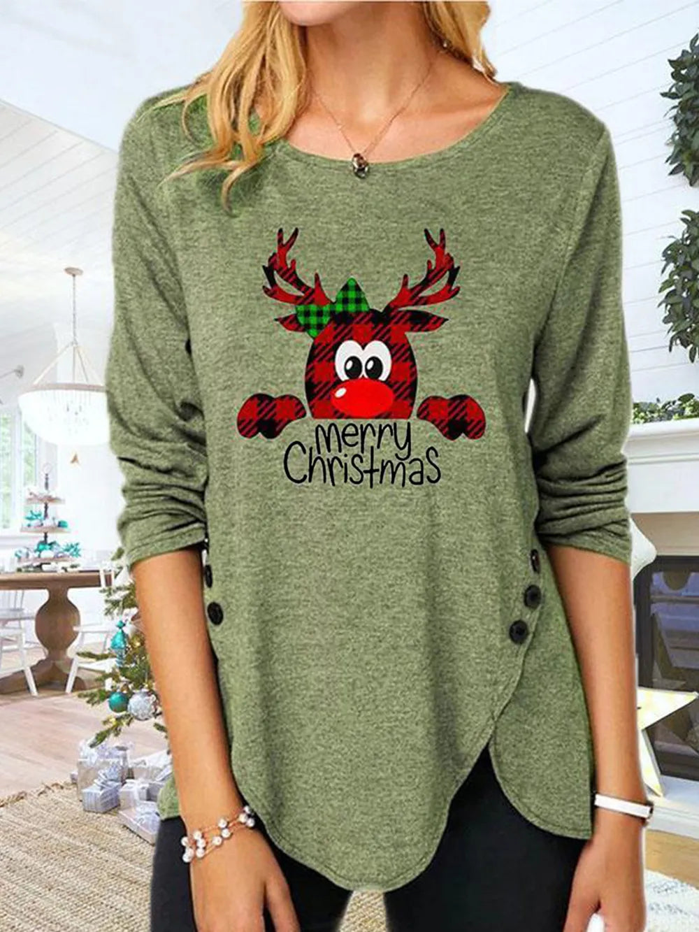 Southern Shores Women's Reindeer Christmas Long Sleeve T-Shirt