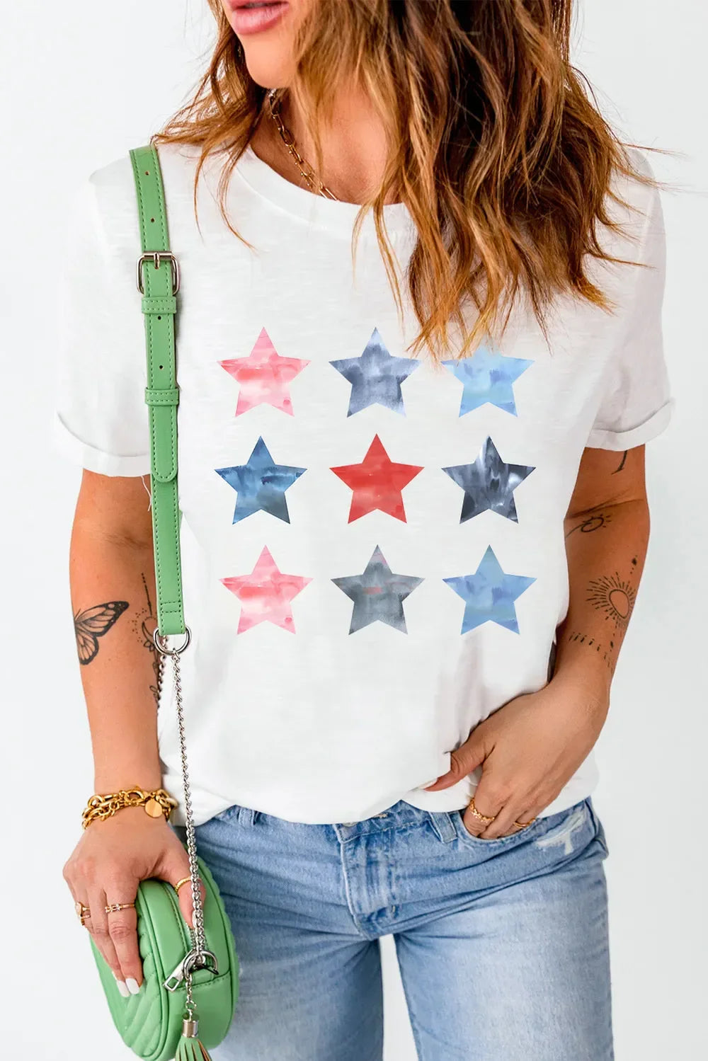 Star Round Neck Short Sleeve T Shirt Top - Southern Shores Clothing