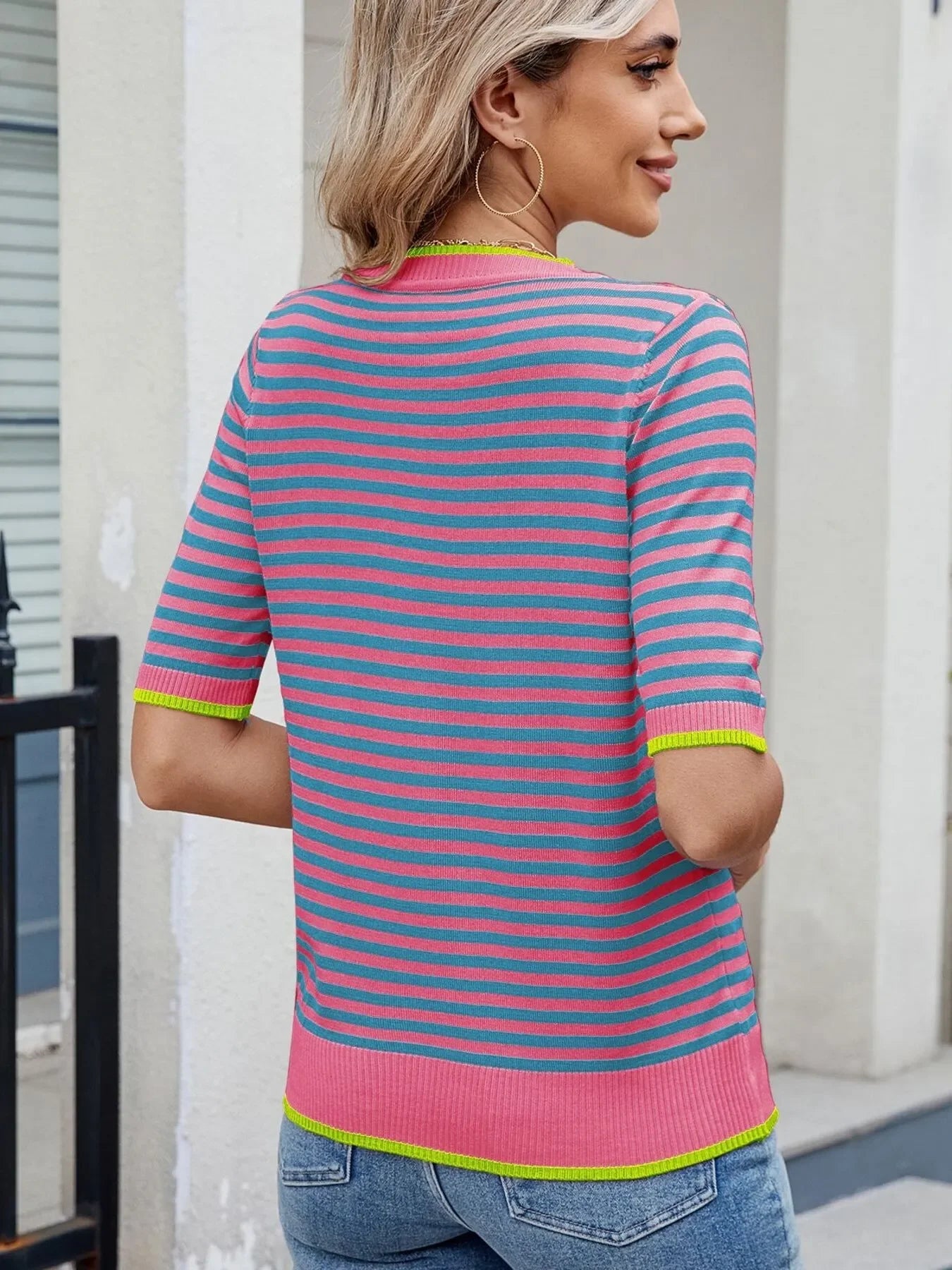 Striped Casual T-Shirt With Contrast Trim Basic Fit - Southern Shores Clothing