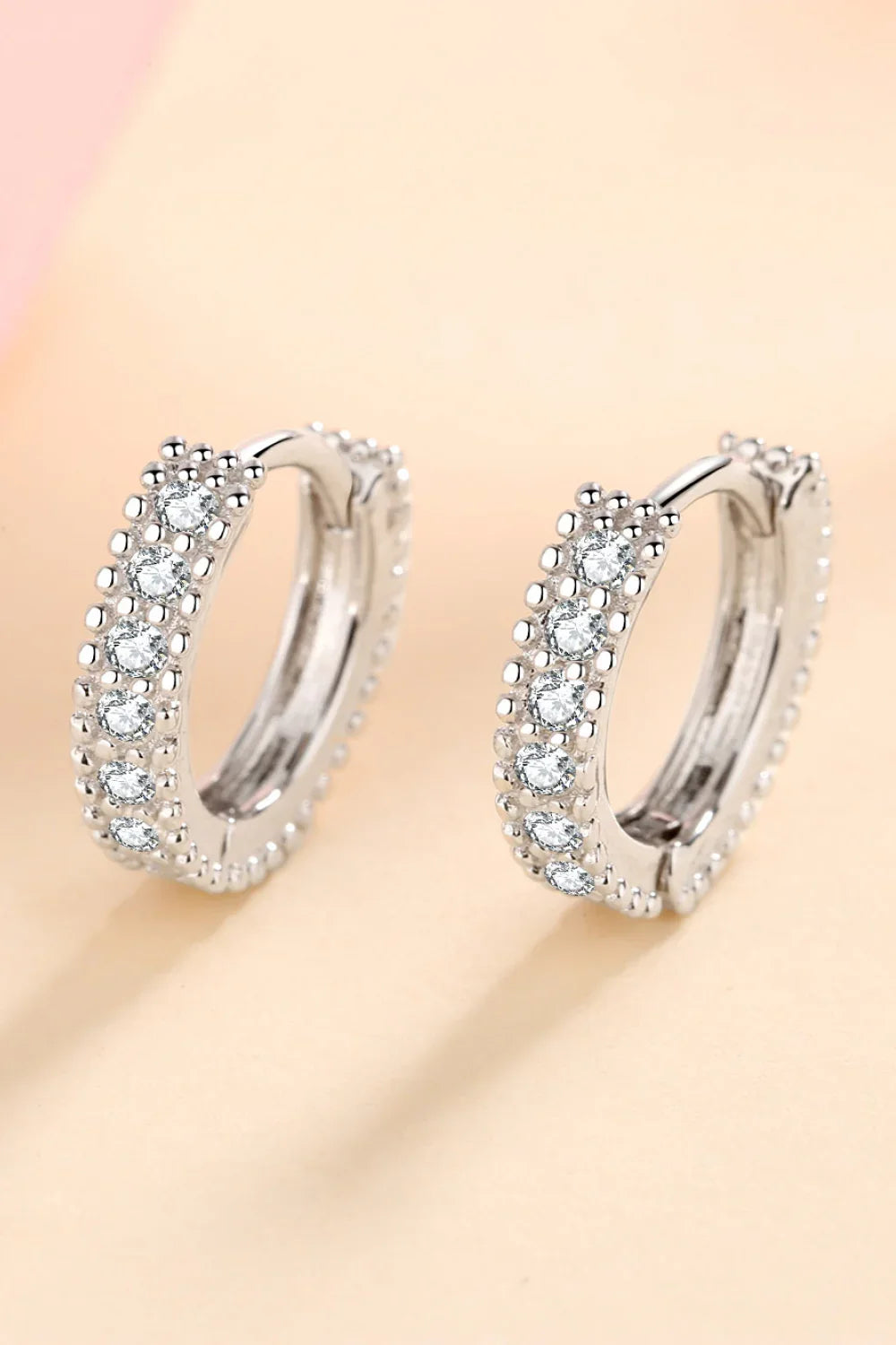 Sterling Silver Inlaid Moissanite Round Huggie Earrings - Southern Shores Clothing