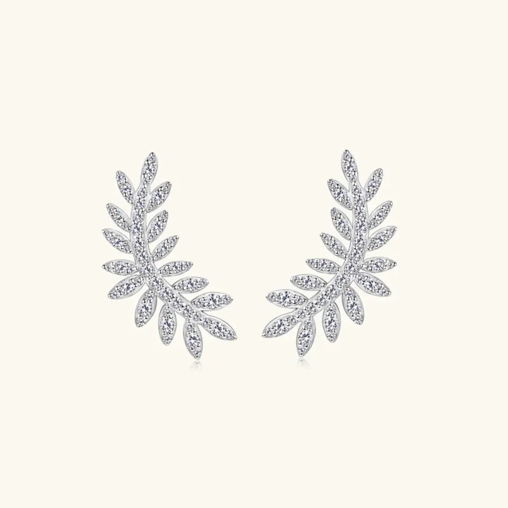 Moissanite Leaf Stud Earrings Sterling Silver - Southern Shores Clothing