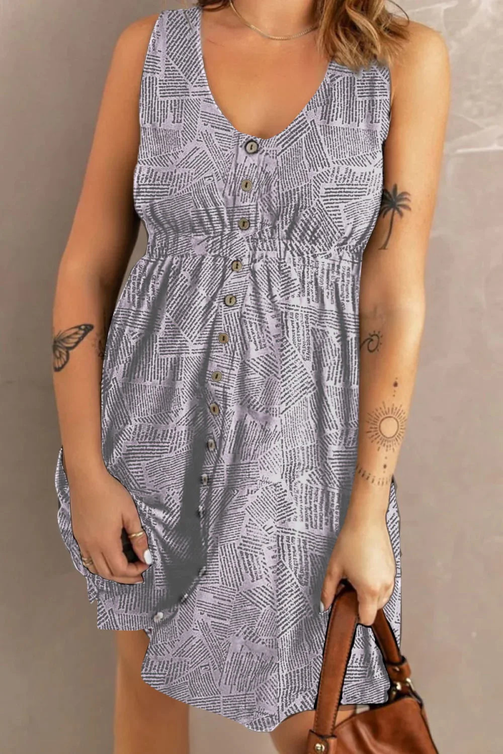 Double Take Printed Scoop Neck Sleeveless Buttoned Magic Dress with Pockets - Southern Shores Clothing