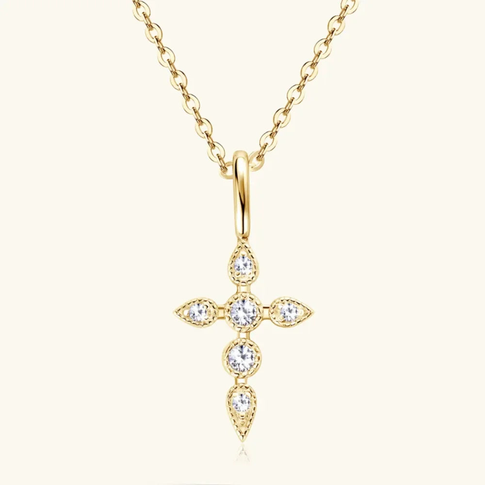 Sterling Silver Moissanite Cross Pendant Necklace - Southern Shores Clothing