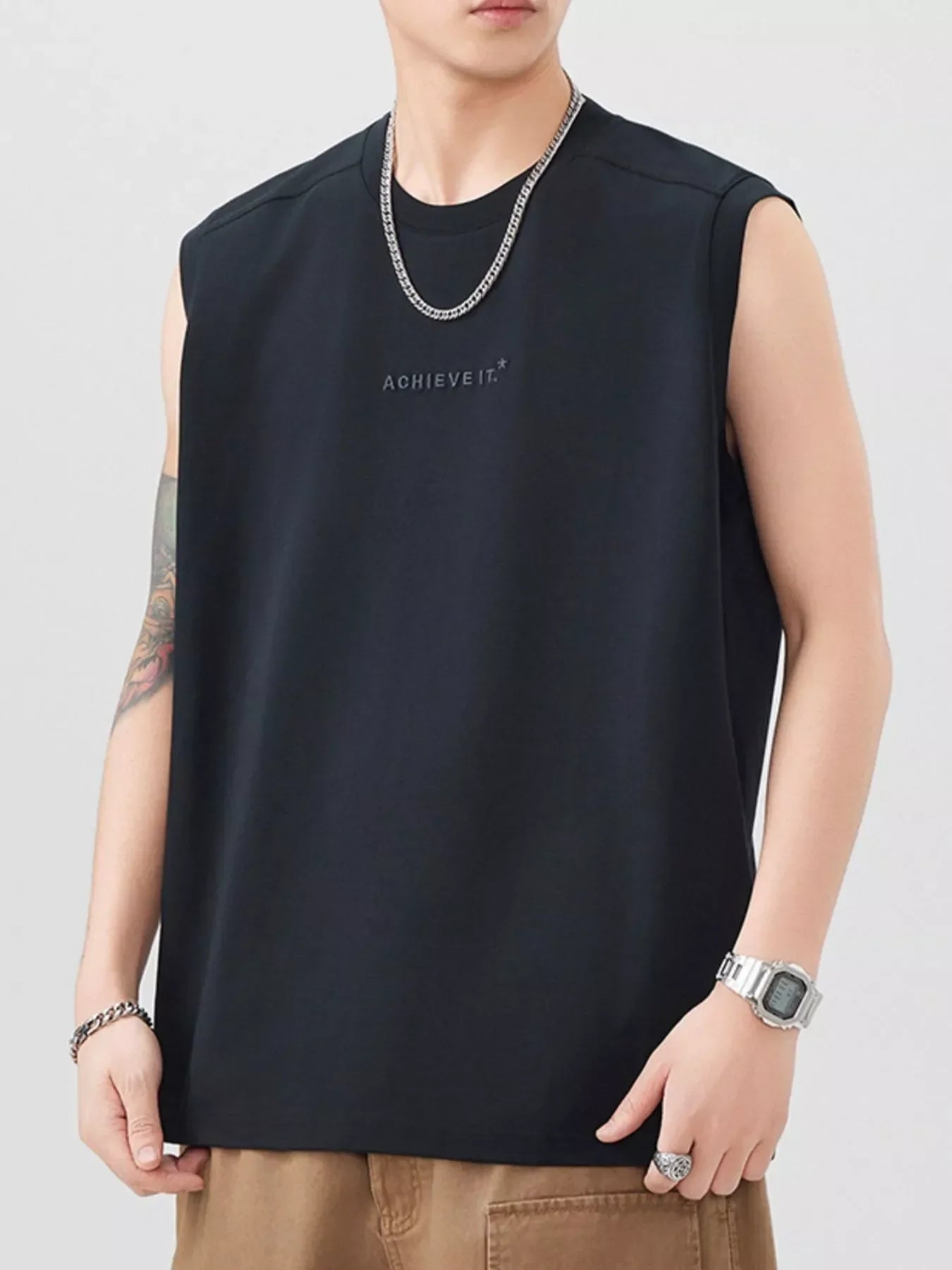 Plus Size Letter Round Neck Tank Top Cotton Polyester Blend - Southern Shores Clothing