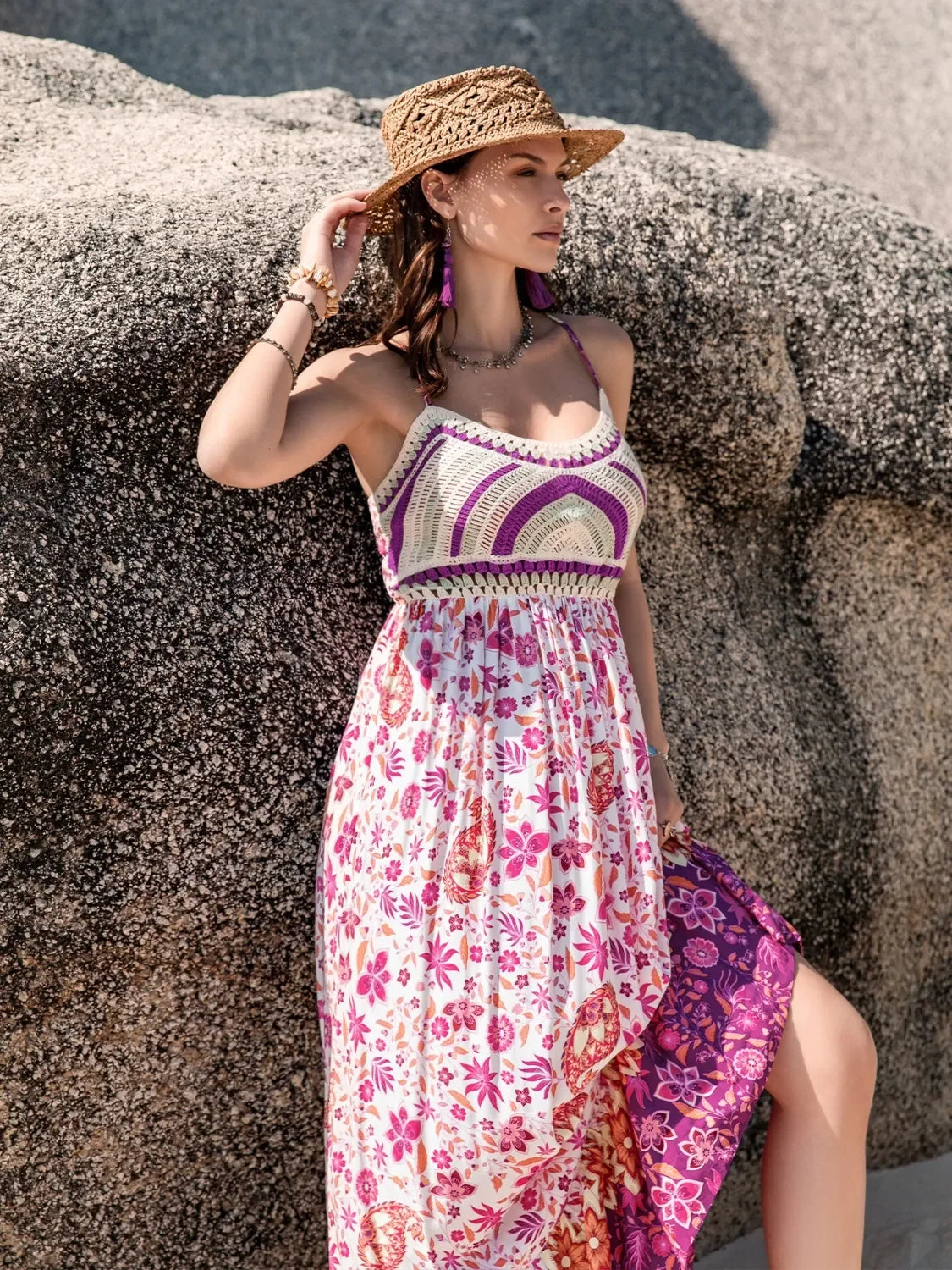 Printed Scoop Neck Cami Maxi Dress With Ruched Bodice Print - Southern Shores Clothing