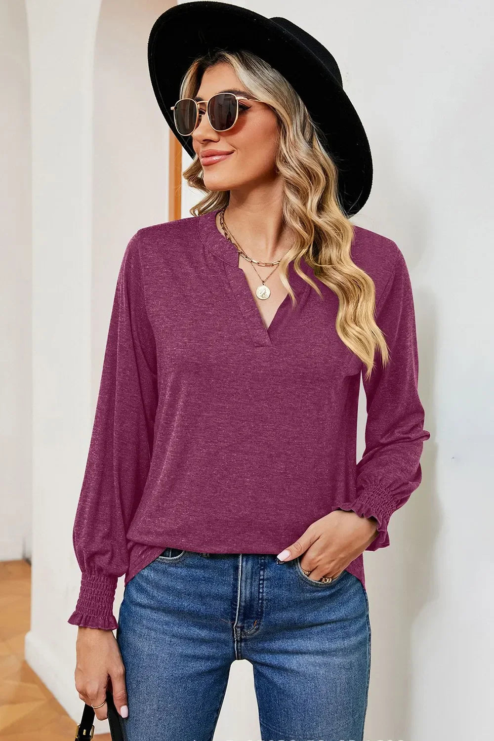 Notched Lantern Sleeve T-Shirt - Southern Shores Clothing