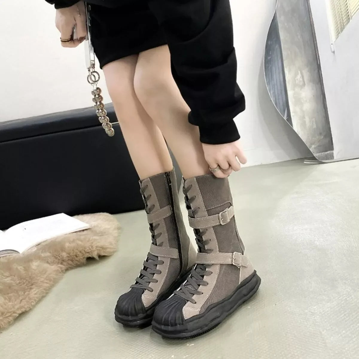 Imported Suede Buckled Lace Up Boots Classic Style - Southern Shores Clothing