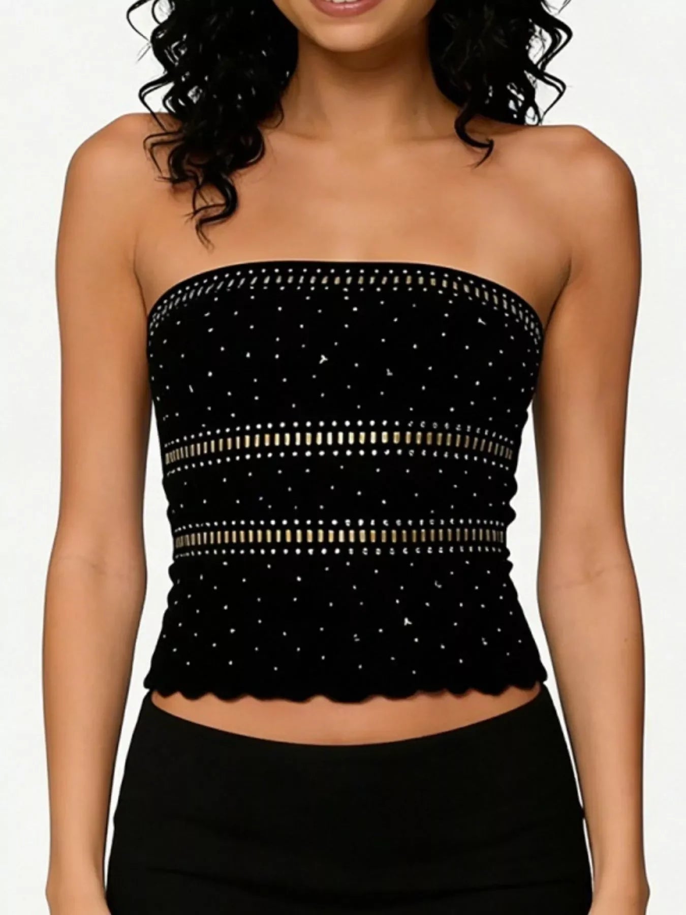 Rhinestone Embellished Tube Top Strapless Tank With Studs - Southern Shores Clothing
