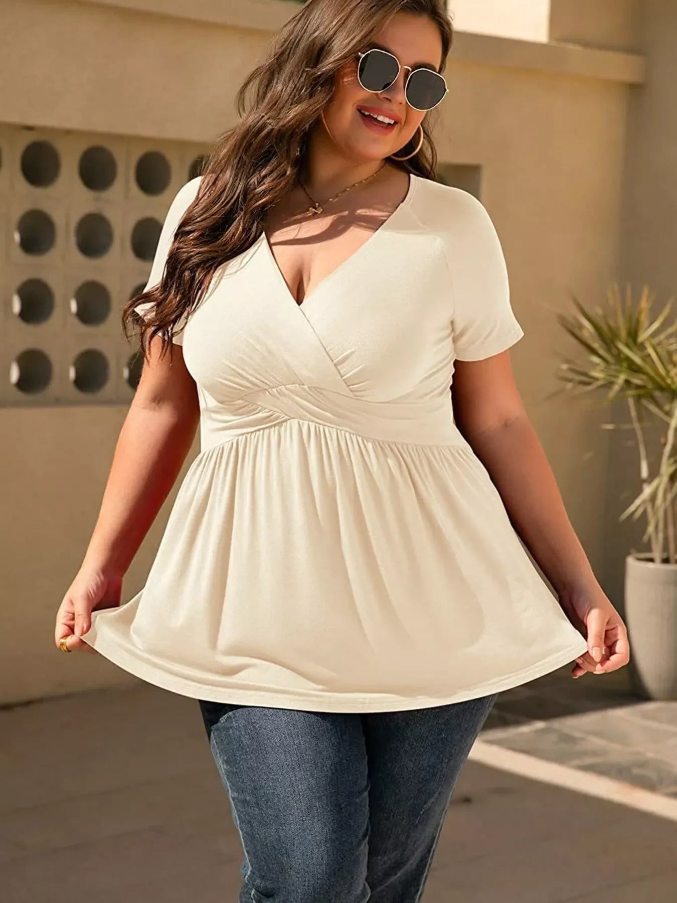 Plus Size Stretch Surplice Short Sleeve T Shirt - Southern Shores Clothing