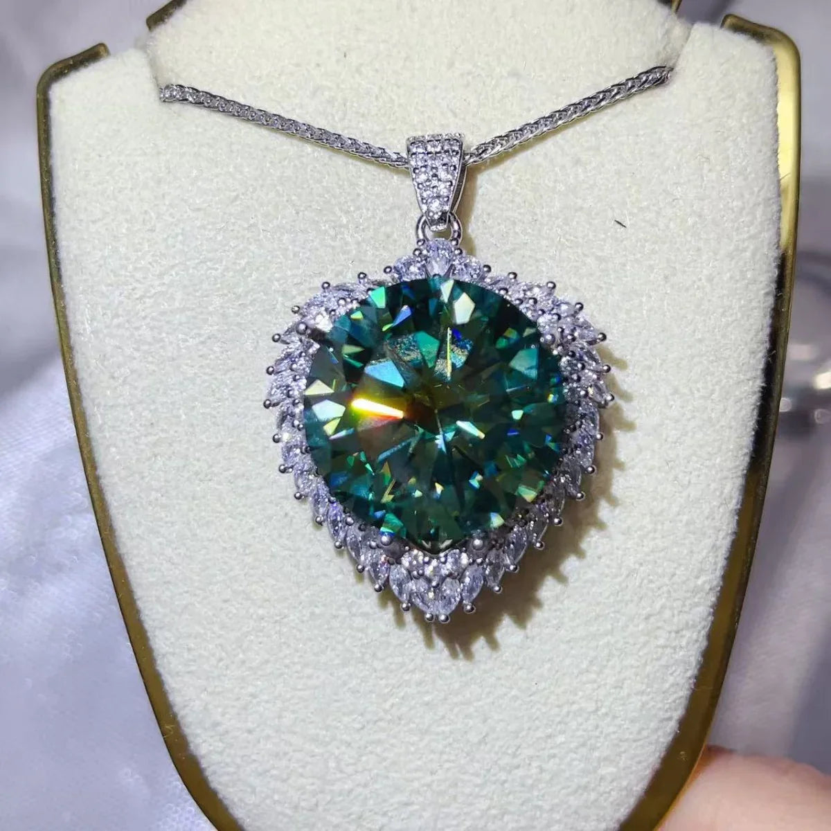 20 Carat Moissanite Sterling Silver Halo Pendant Necklace - Southern Shores Clothing