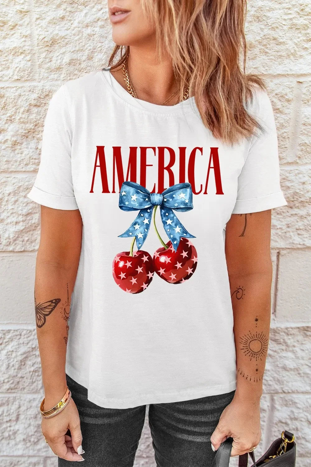 Cherry Print Crewneck T Shirt With Stretch Fabric - Southern Shores Clothing