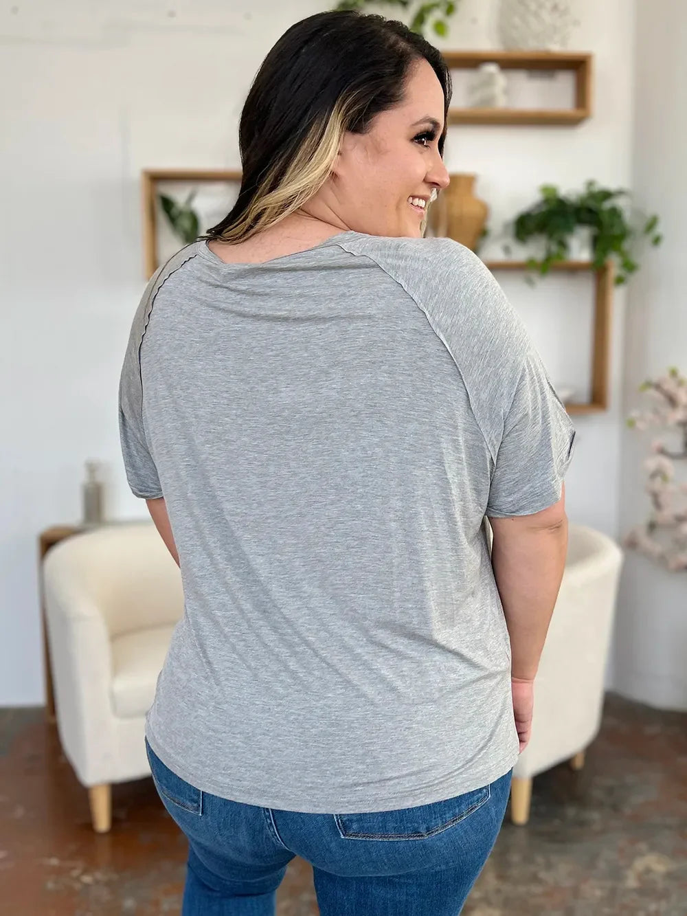 Basic Bae Full Size Bamboo Slit V-Neck Short Sleeve T-Shirt - Southern Shores Clothing