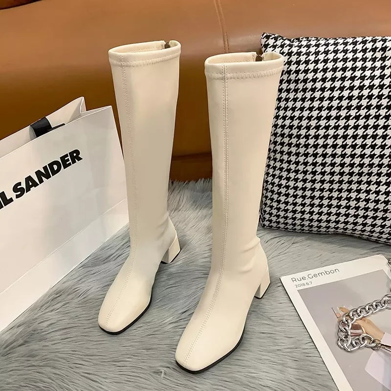 Square Toe Block Heel Boots Classic Design