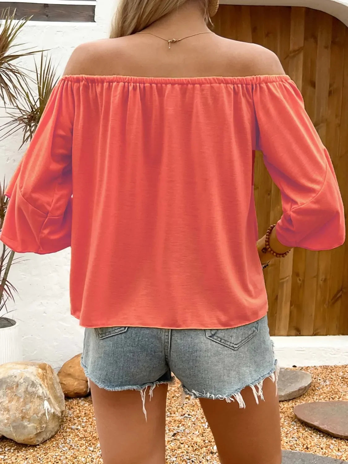 Southern Shores Clothing Tied Off-Shoulder Blouse In 95% Polyester Fabric - Southern Shores Clothing
