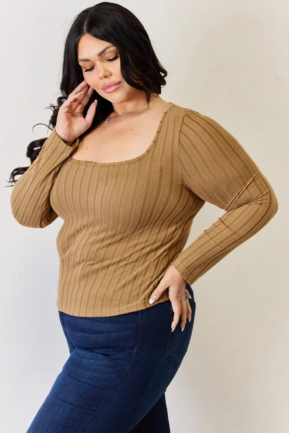 Ribbed Long Sleeve Top Stretch Knit Lightweight - Southern Shores Clothing
