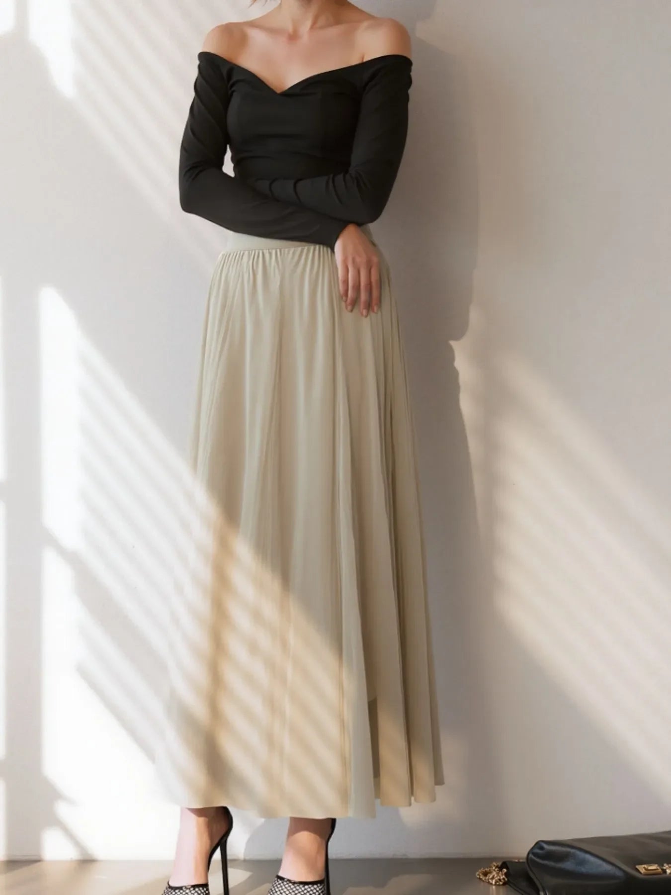 High-Waisted Midi Skirt Polyester Lightweight - Southern Shores Clothing