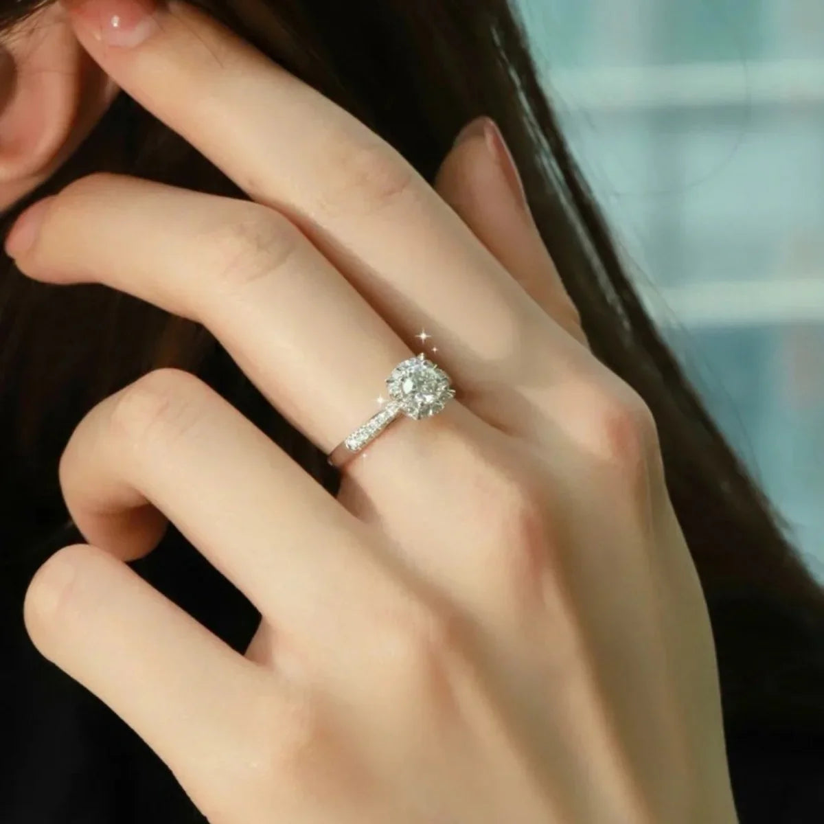 1 Carat Moissanite Halo Ring In Sterling Band Setting Crafted - Southern Shores Clothing