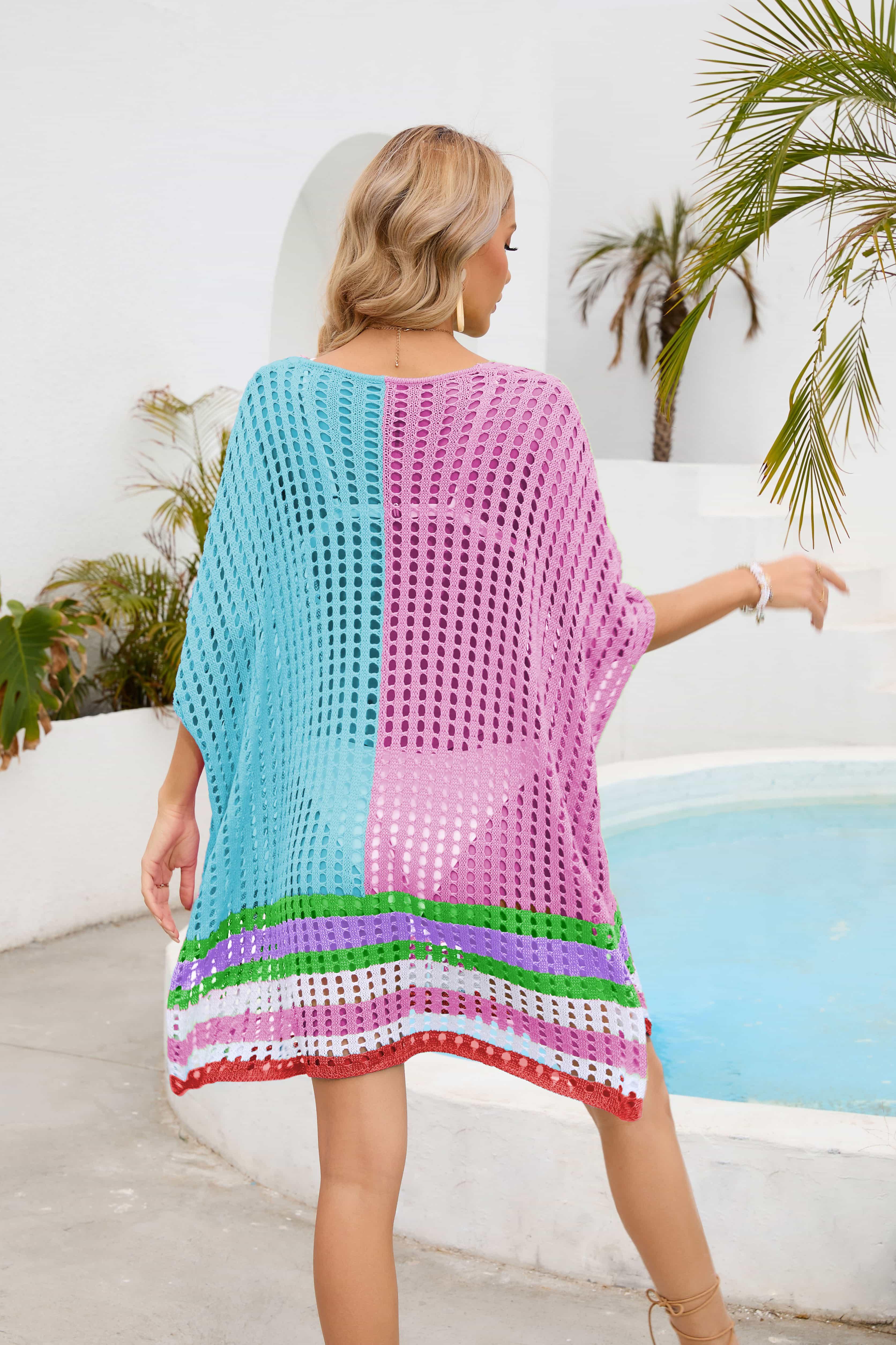 One Size Contrast Openwork Scoop Neck Swim Cover Up - Southern Shores Clothing