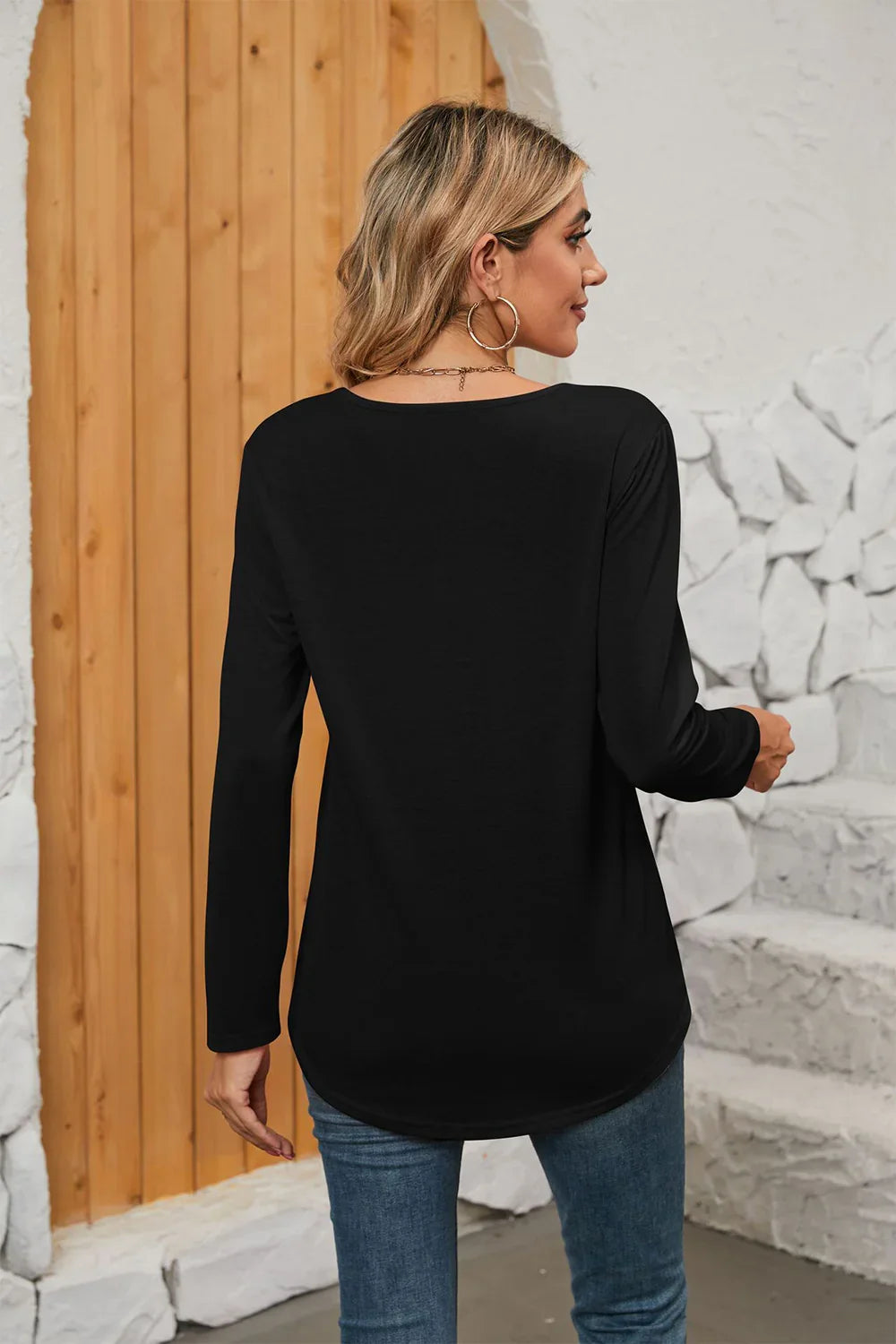 Square Neck Stretch Long Sleeve T Shirt Everyday - Southern Shores Clothing
