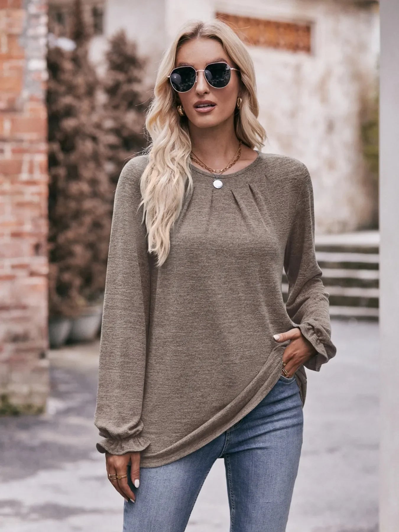 Round Neck Long Sleeve Casual T-Shirt - Southern Shores Clothing