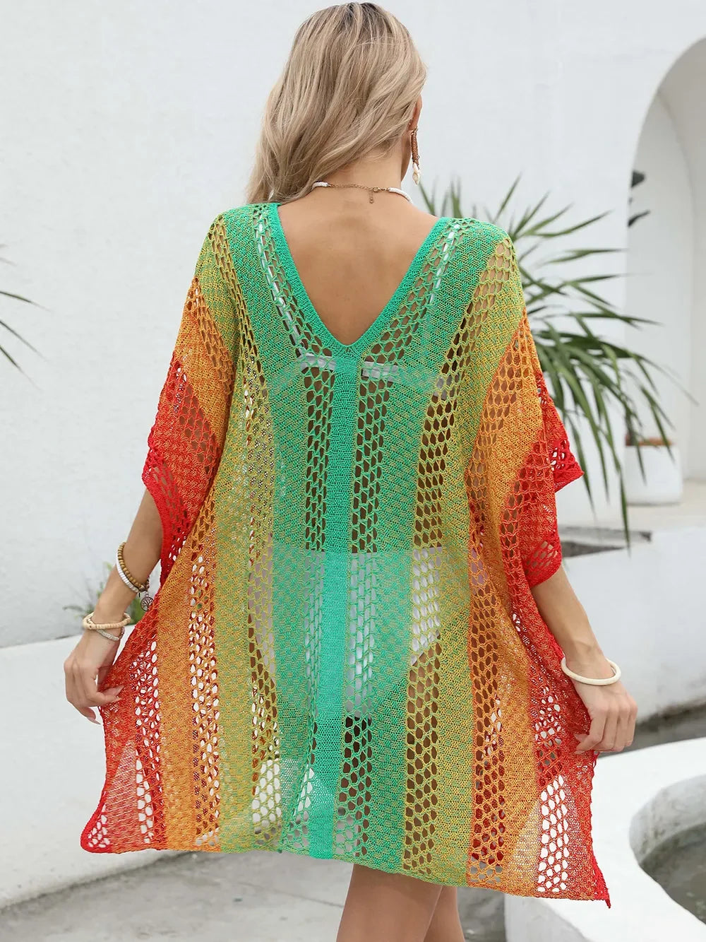Openwork Sheer V Neck Beach Cover Up One Size - Southern Shores Clothing